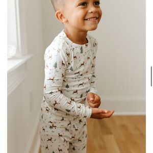 Plain Jane Holiday Pajamas - White with Reindeer and Trees